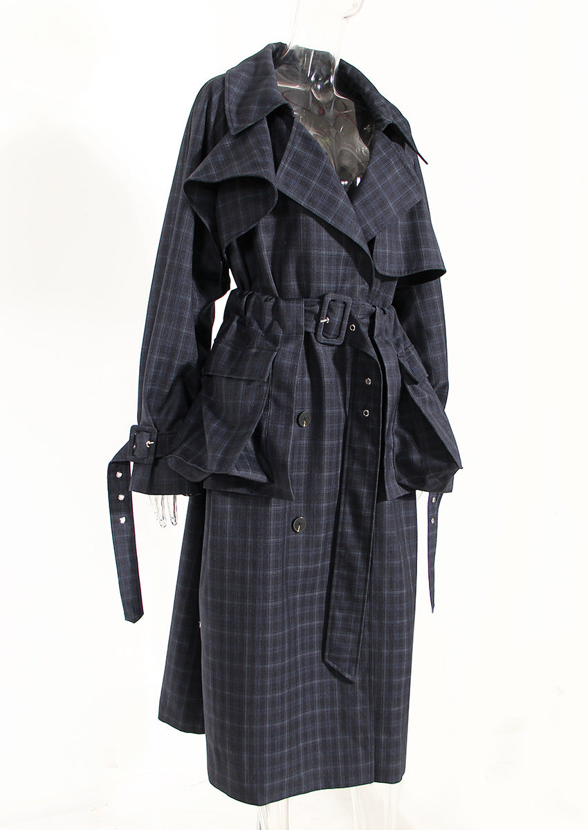 Plaid Waist Belt Trench Coat