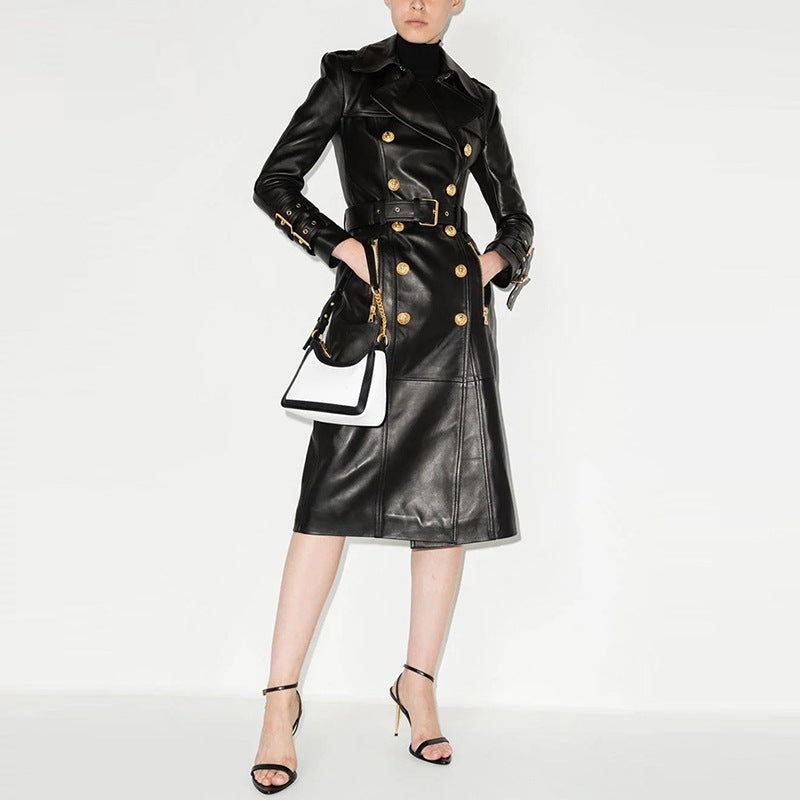 Leather Double Breasted Trench Coat