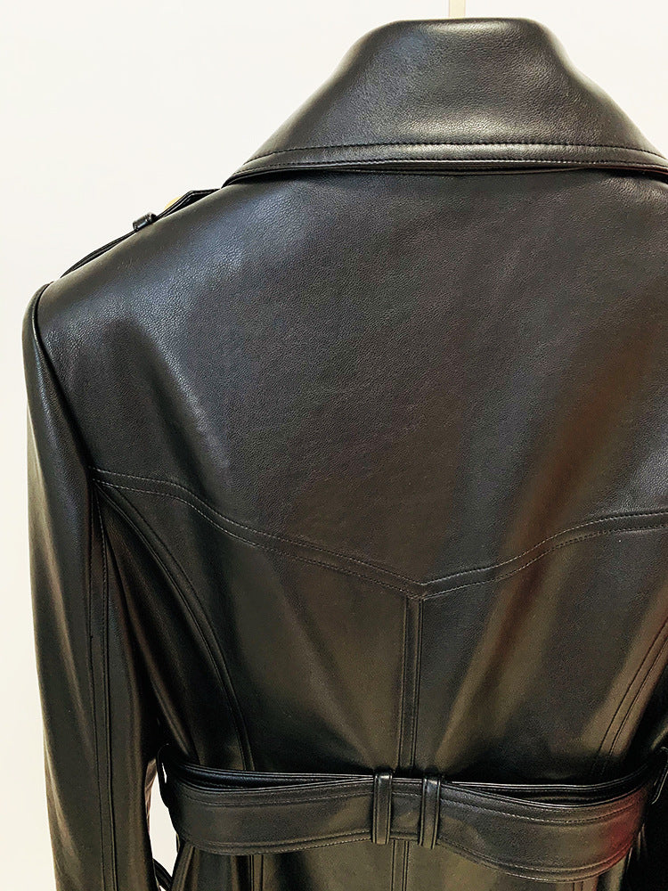 Leather Double Breasted Trench Coat