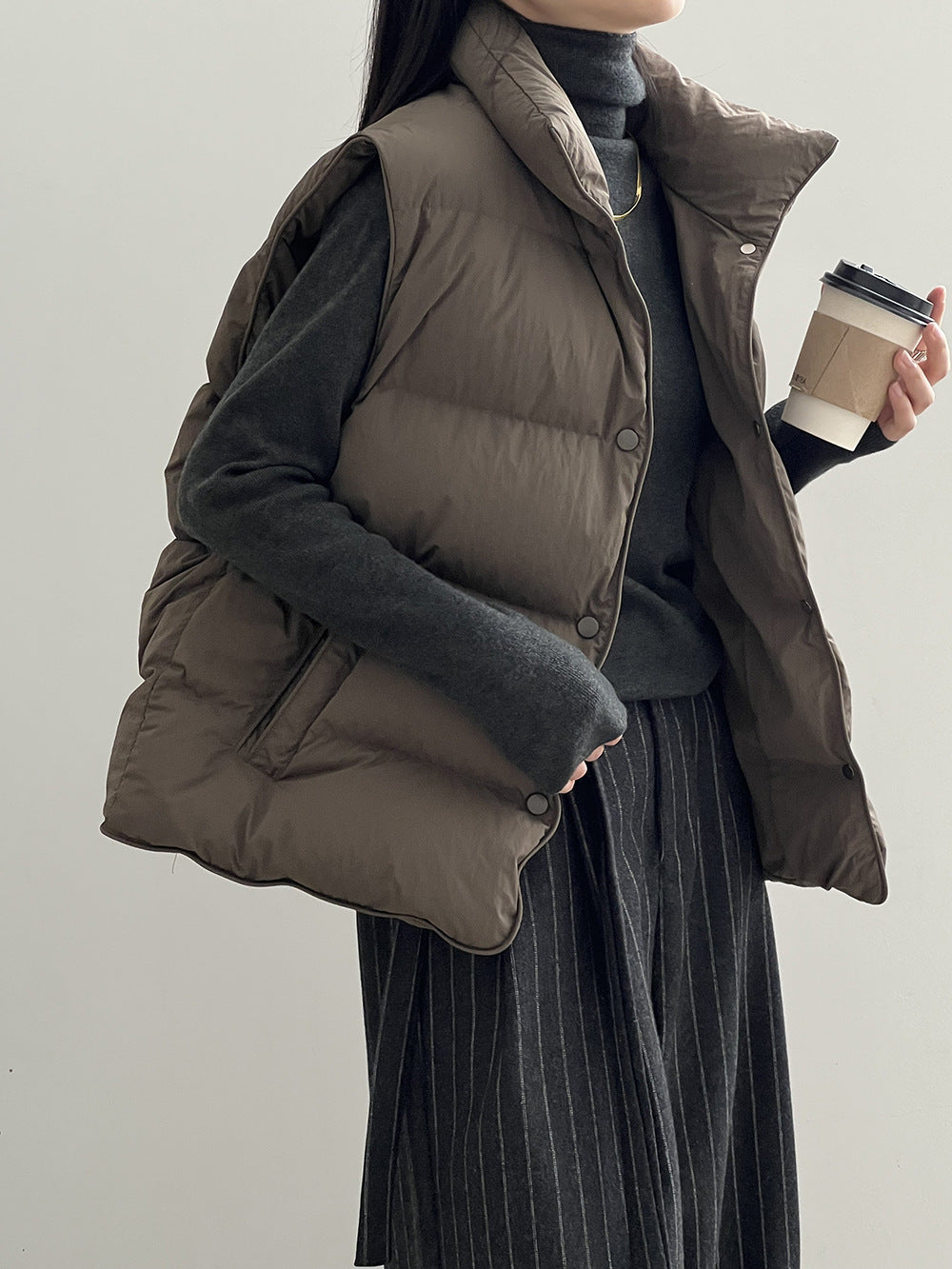 Cotton Stand Collar Loose Vest Jacket