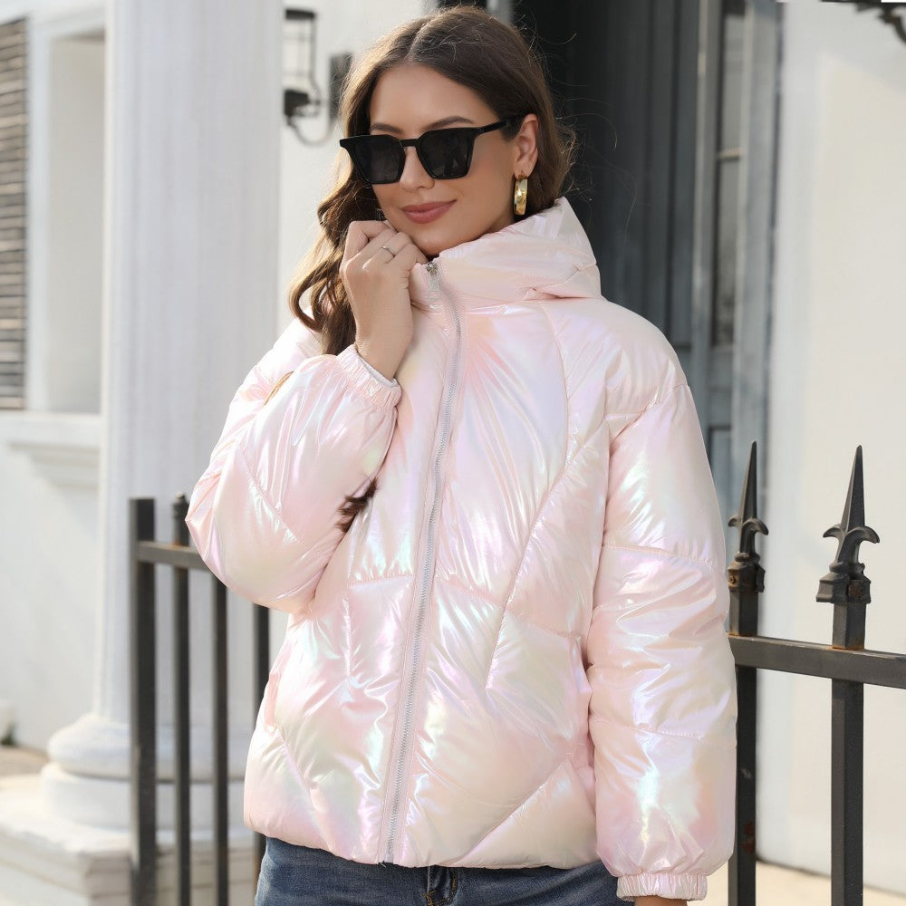 Shiny Hooded Thermal Puffer Jacket