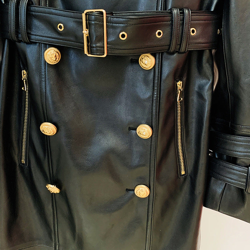 Leather Double Breasted Trench Coat