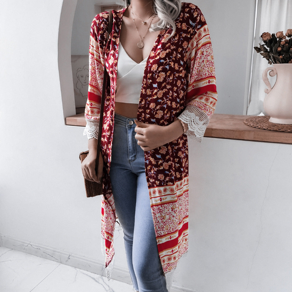Rayon Floral Bell Sleeve Shirt Cover Up