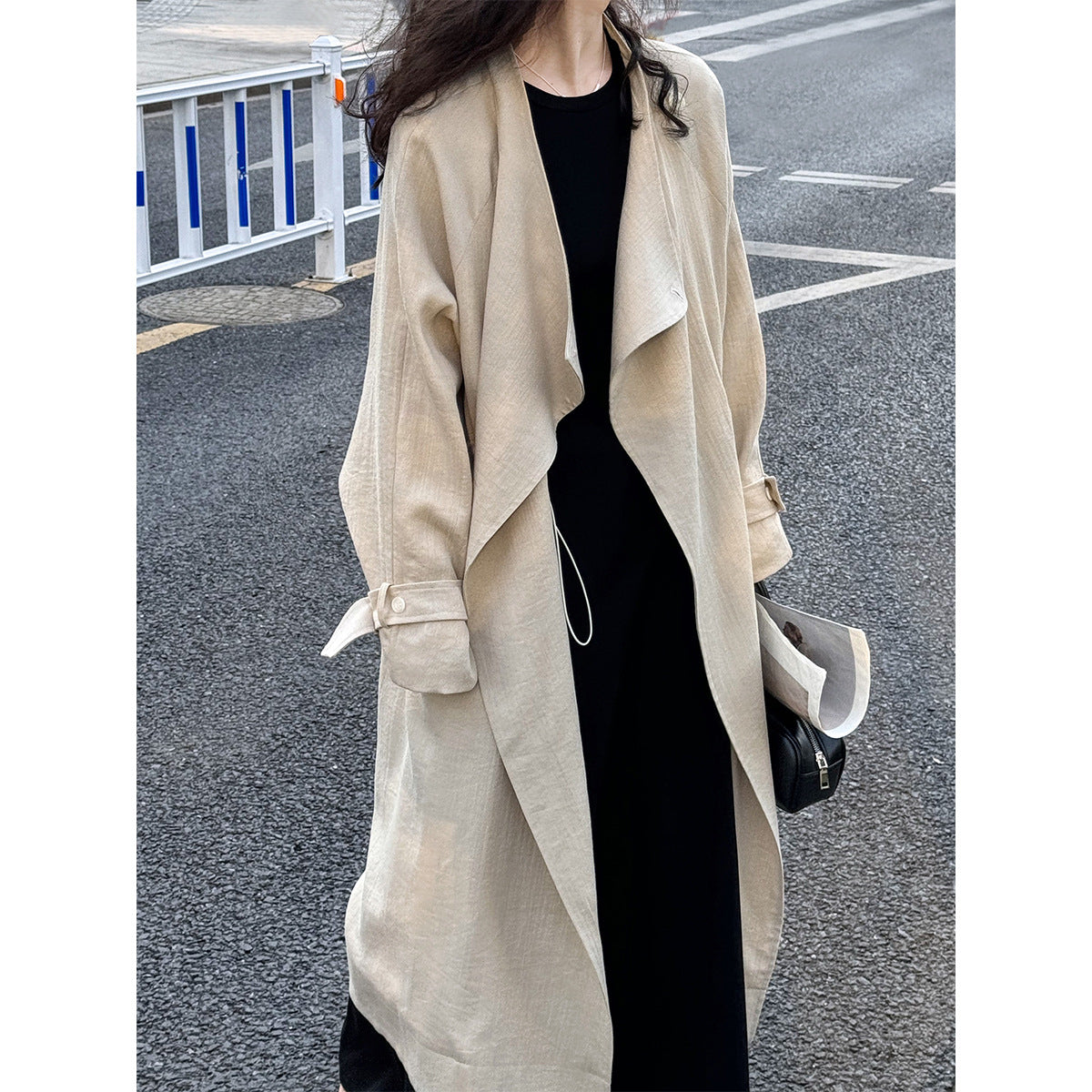 Cotton Linen Drawstring Long Coat