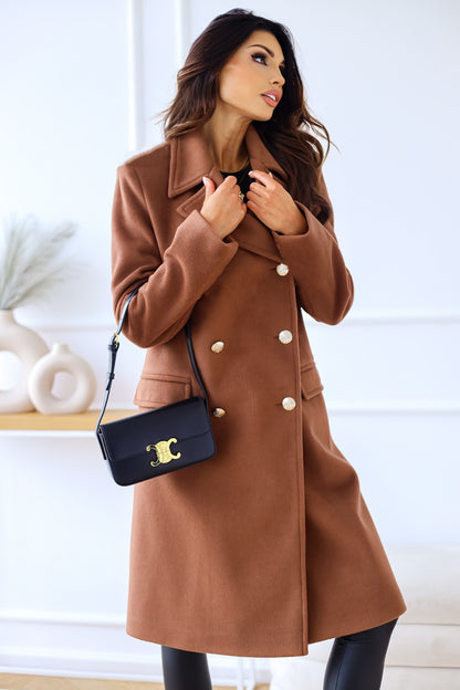 Woolen Long Sleeve Collared Coat