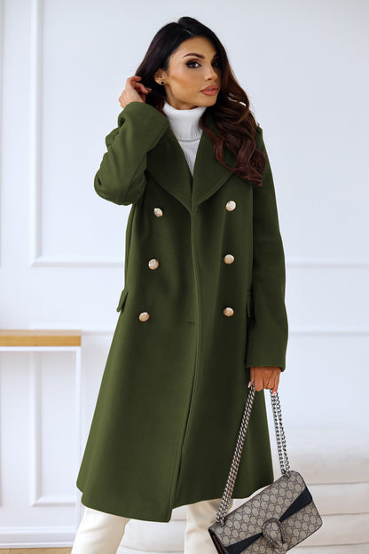 Woolen Long Sleeve Collared Coat
