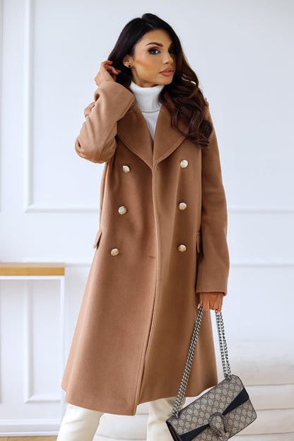 Woolen Long Sleeve Collared Coat