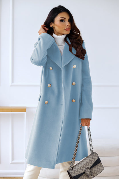 Woolen Long Sleeve Collared Coat