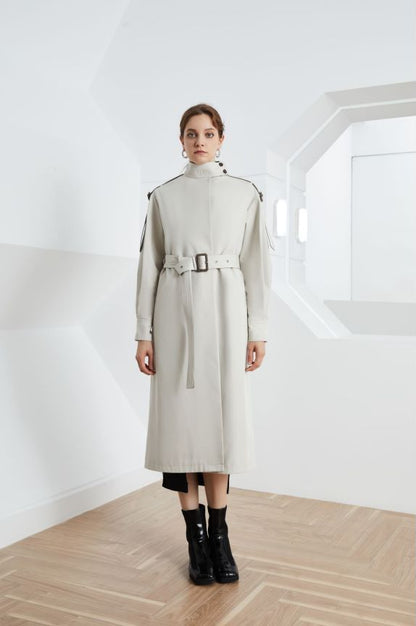 Leather Patchwork Two-Color Trench Coat