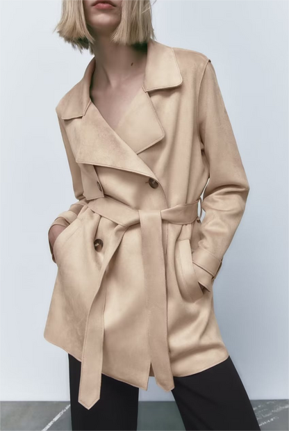 Suede Texture Trench Coat