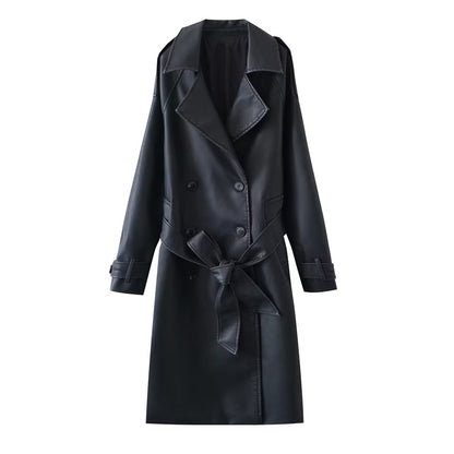 Leather Slim Mid-Length Trench Coat