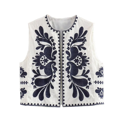 Dark blue and embroidered