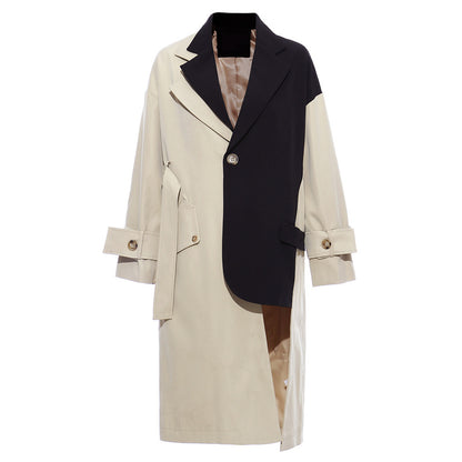 Patchwork Asymmetric Trench Coat Blazer
