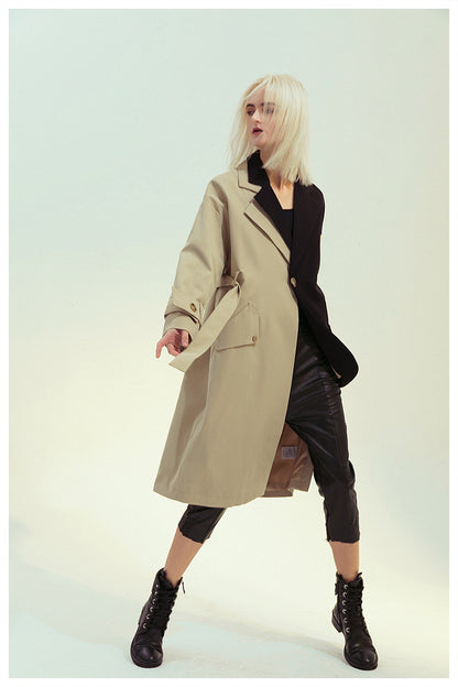 Patchwork Asymmetric Trench Coat Blazer