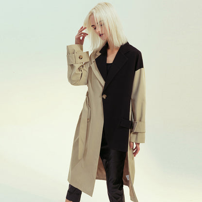 Patchwork Asymmetric Trench Coat Blazer