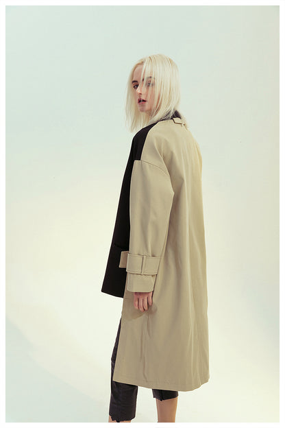 Patchwork Asymmetric Trench Coat Blazer