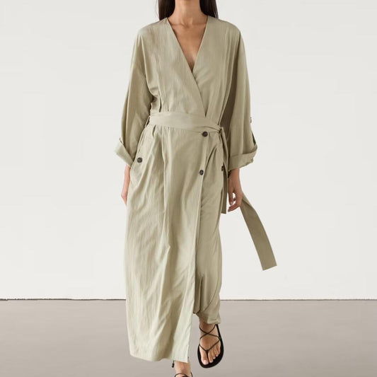 V Neck Lace Up Trench Coat