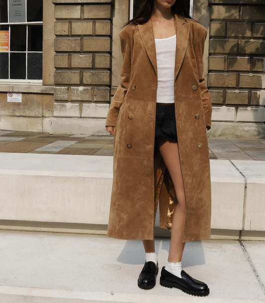Suede Long Trench Coat