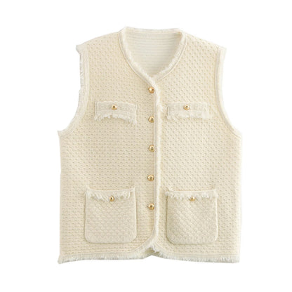 Fringed Knit Sleeveless Vest