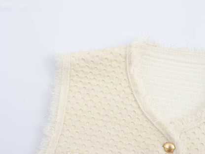 Fringed Knit Sleeveless Vest