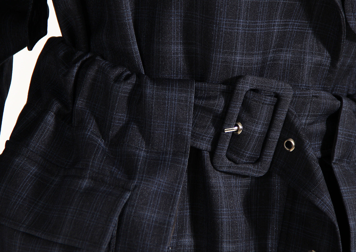 Plaid Waist Belt Trench Coat