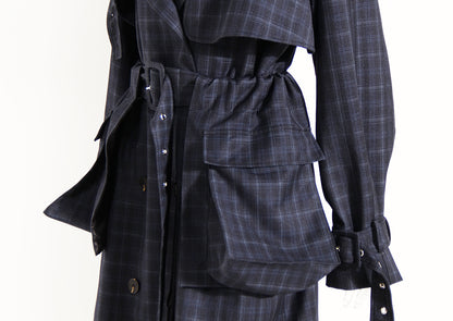 Plaid Waist Belt Trench Coat