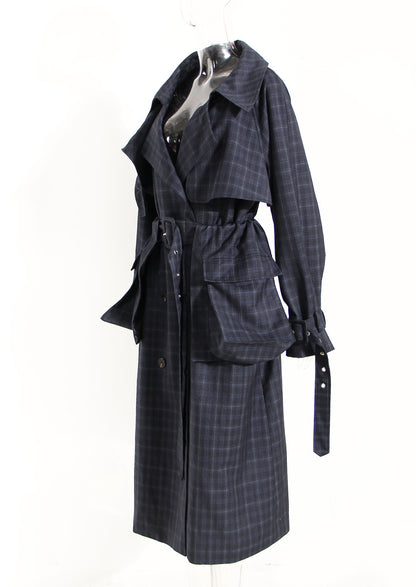 Plaid Waist Belt Trench Coat
