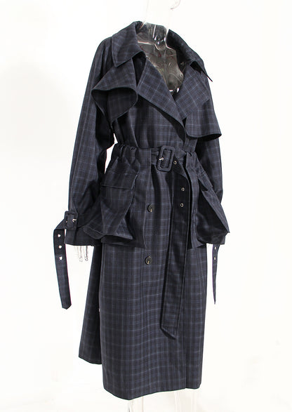 Plaid Waist Belt Trench Coat