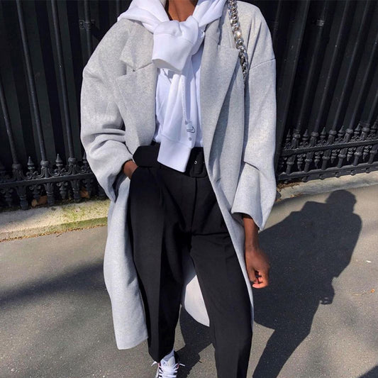 Solid Color Long Sleeve Casual Trench Coat