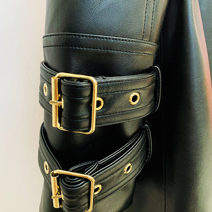 Leather Double Breasted Trench Coat